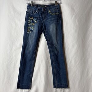 Vigoss The Jagger Ankle Skinny Jeans Girls Sz 10 Embroidered Stretch Raw Hem‎